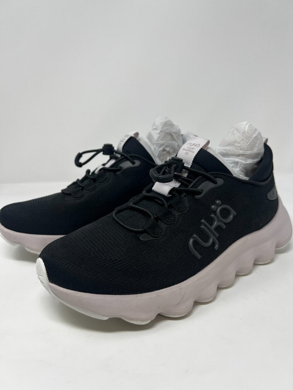 Ryka Women's 6.5M Podflow EZ Black Mesh Bungee Lace Walking Shoes